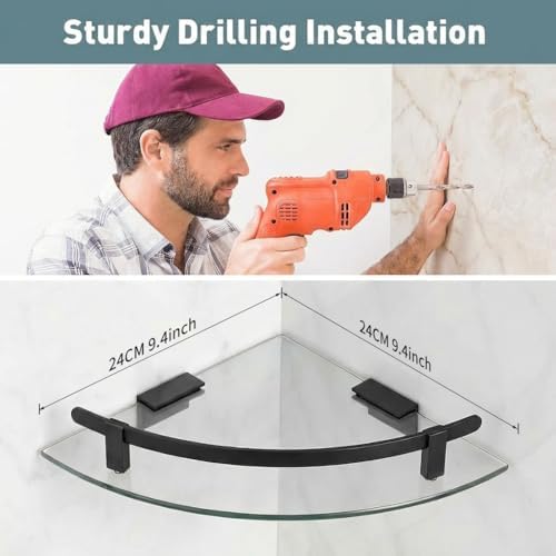 2 Pack Glass Corner Shelf Aluminum Bracket Drill 20Lbs