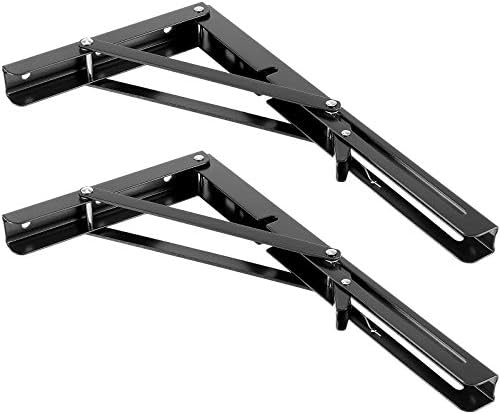 6 PCS 12 Inch Collapsible Folding Shelf Brackets, Wall Mount, Black