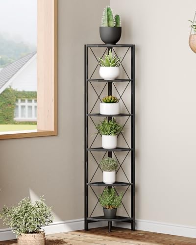 CHOEZON 6-Tier Corner Shelf, Corner Bookcase, 66.9" Tall Vertical Display Rack, Plant Stand, Open Storage Shelf, for Liv