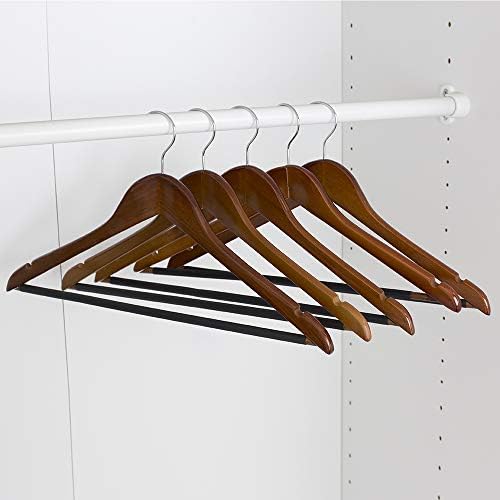 Home Basics 5 Pack Wooden Non-Slip Suit Hangers with Pants Bar – Smooth Finish Solid Wood Coat Hanger 360° Swivel Hook a