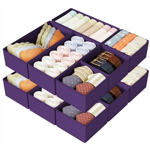 DIMJ Drawer Organizers Clothes, Set of 12 Dresser Organizer Bins, Fabric Closet Organizers and Storage, Shallow Drawer D