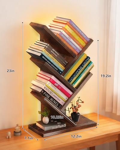 Small Bookshelf with Liting,5-Tier Desktop BookShelf LED for Office