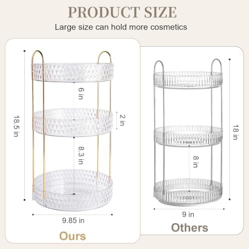 Large Capacity Rotating Makeup Organizer Perfume Stand Holder, 3 Tier Clear