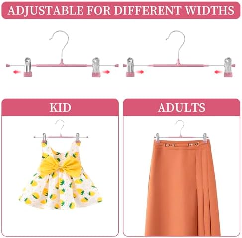 Pants Hangers with Clips Skirt Hangers, 12 Inch 30 Pack, Pink