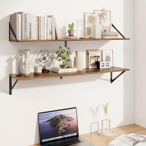 Heimlove Deep Floating Shelves for Wall, 40W x 8D Wood Wall Shelves Set of 2, Wide Floating Bookshelf for Living Room, K