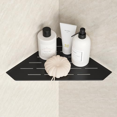 Matte Black 10 Inch Corner Shower Shelf with Slot Design, 1 Pack