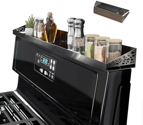 STUTOV 30" Magnetic Stove Top Shelf – Black Stainless Steel Spice Rack and Seasoning Organizer – Kitchen Shelf for Back 