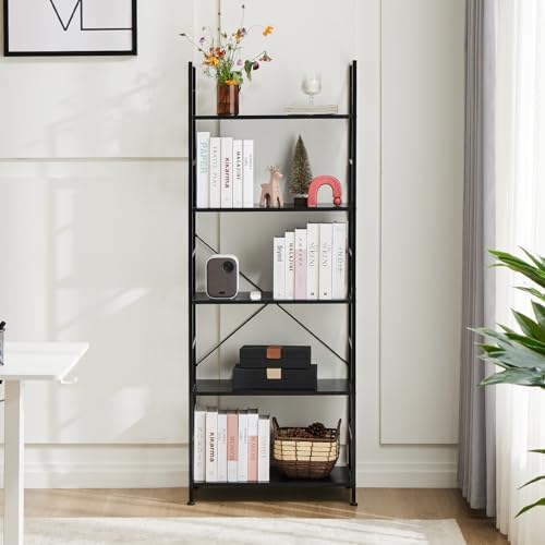 DUMOS 5 Tiers Open Bookshelf, Classic Freestanding Tall Display Shelf