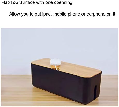 Cable Management Box with Bamboo Lid, Small Power Strip Organizer, Black