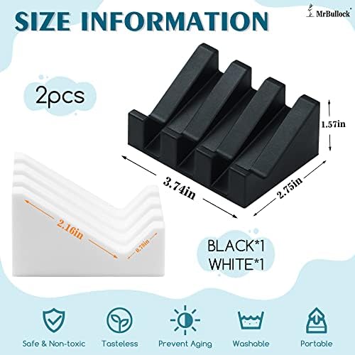 Self Draining Silicone Soap Dish Holder Waterfall Tray, 2 Pack Black White