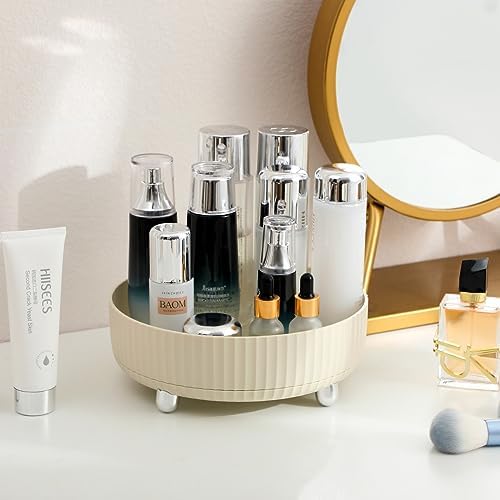 360 Rotating Makeup Perfume Organizer Skincare Tray, Small Beige