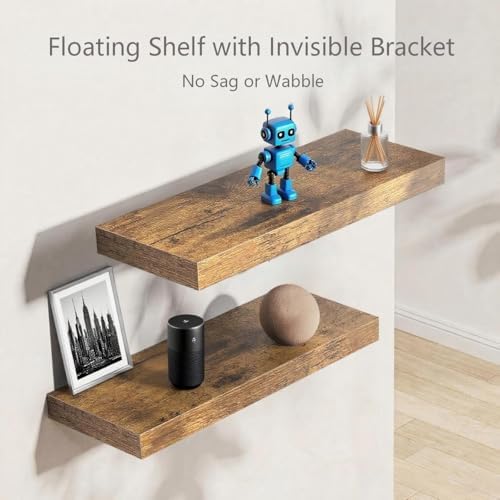 Vervida® Rustic Brown Floating Wall Shelves 47.2in Set of 3 Storage Hidden