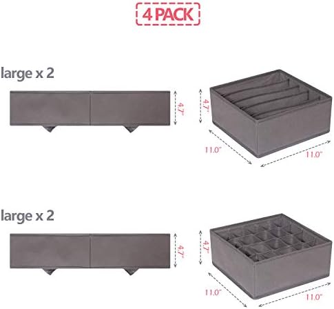 DIOMMELL 4 Pack Foldable Cloth Storage Box Closet Dresser Drawer Organizer Fabric Baskets Bins Containers Divider for Clothes Underwear Bras Socks Lingerie Clothing, M Grey 22-0000