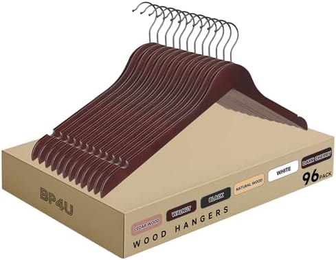 Wooden Top Hangers with 360° Swivel Hook, Dark Cherry, 96-Pack