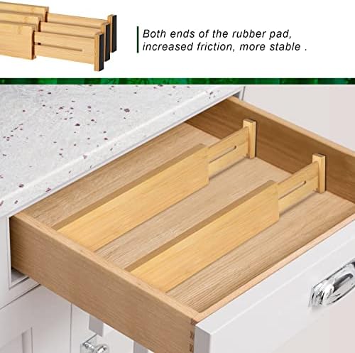 4 Pack Bamboo Drawer Dividers 2.6" High, Adjustable from 12 Inch to 17 Inch