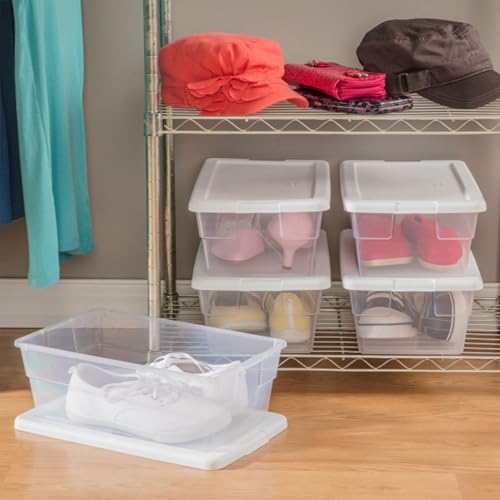 Sterilite Storage Boxes, Stackable Clear Plastic Bins, 6 Quart, 48-Pack