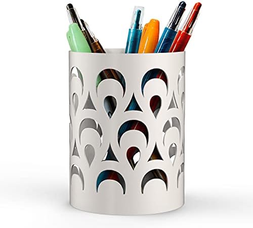 Mango Steam Metal Pen Holder, Stand for Desk - Pencil Cup Organizer for Office, Classroom, Home (Peacock, White)