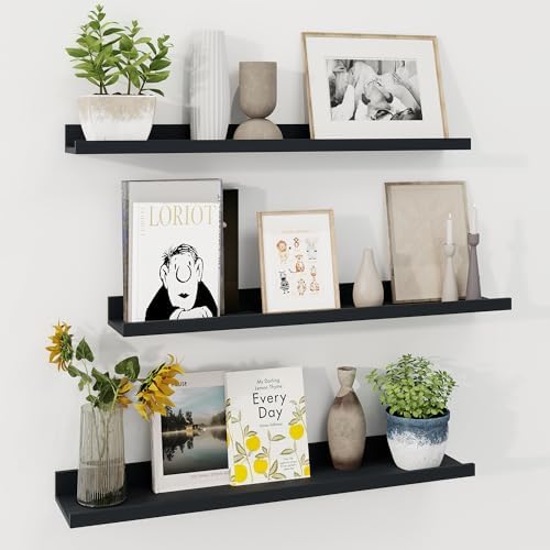 Axeman 30 Inch Floating Shelves, Black Picture Ledge Shelf Set of 3