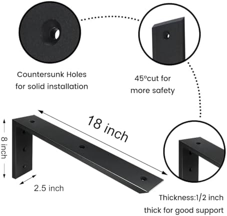 Countertop Support Bracket 3 Pack 18 inch Heavy Duty 1/2" Thick Black Black Granite Countertop Bracket 18"x8"x2.5" Shelf