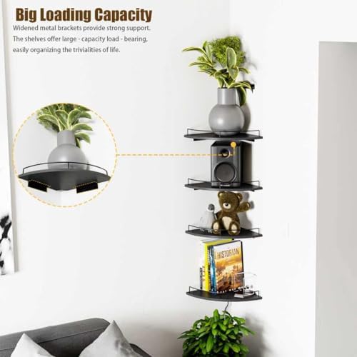 Corner Shelf Wall Mount, Floating Corner Shelves, Set of 4 Corner Wall Shelf Organizer,Rustic Wood Wall Storage Display 
