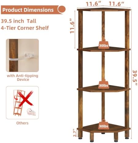 YUFAM 4-Tier Corner Shelf, Brown