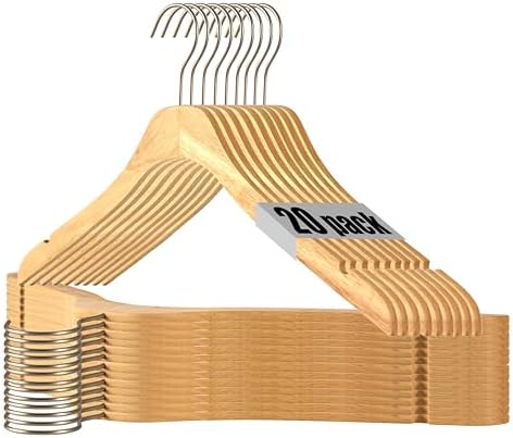 Natural Slim Solid Wood Coat 20 Pack Wooden Clothes Hangers,16.7inch Ultra Thin Space Saving Wooden Adult Hangers,Heavy 