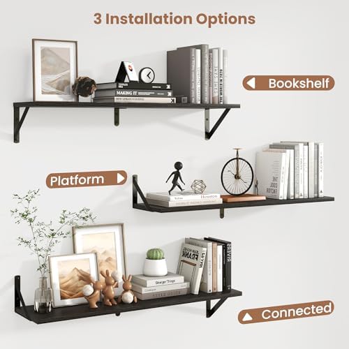 Axeman 32 Inch Floating Shelves, 8 Inch Deep Black Wall Shelves Set of 2