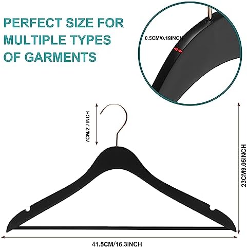 Luxury 16.5" Ultra Thin Space Saving Wooden Hangers, 100-Pack 360 Degree Swivel Hook, Best for Shirts, Blouses, Pants, Suits, Coats, Dresses (Black, with Pant Bar, 100)