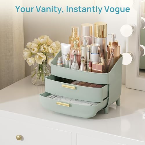 Vtopmart 3-Tier Skincare Makeup Organizer with Drawers, Green