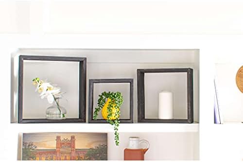 BARNWOODUSA Black Rustic Shelves, Square Floating Wood Shadowbox, Home Deco