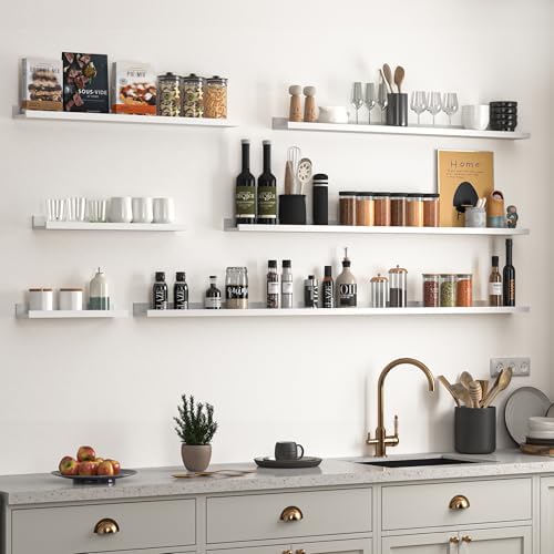 Heimlove Picture Ledge Shelf, Floating Shelves Set of 2, 36 Inches Picture Shelf for Wall with Ledge, Kids Bookshelf Wall Mounted for Living Room Bedroom Decor Books Photo Frames - White