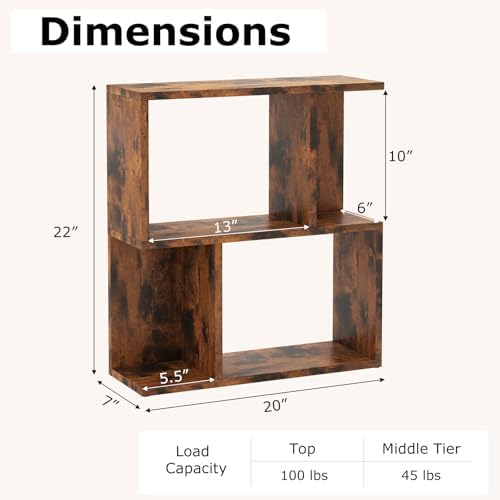 GIANTEX 3-Tier S-Shaped Bookshelves Set of 2, Modern Geometric Bookcase, Freestanding Display Shelf for Small Space, Ver