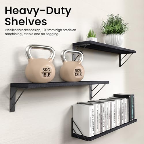 BAYKA 22.4 Inch Long Wall Mounted Floating Shelves (Black, Set of 3, 22.4")