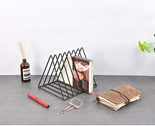 Black Metal Vinyl Record Holder,Vertical Record Player Holder,File Organizer for Desk,Desktop File Sorters,Paper Organizer and Record Holder Stand,Triangle Upright 9 Lattice Vinyl Rack Stand,1Pack