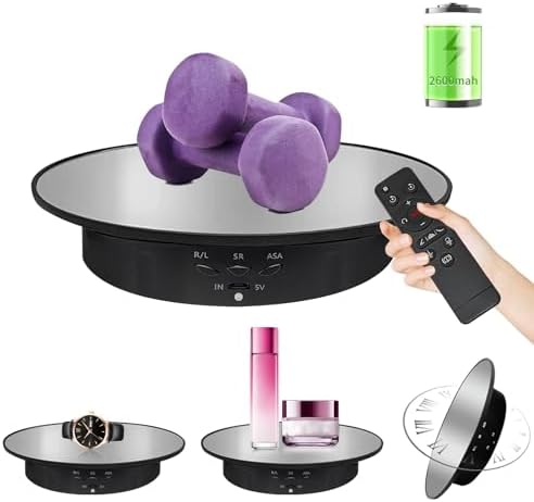 7.9" Mirror Motorized Rotating Display Stand Turntable with Remote & Battery Operated 17.6 LB,Photography Turntable Rota