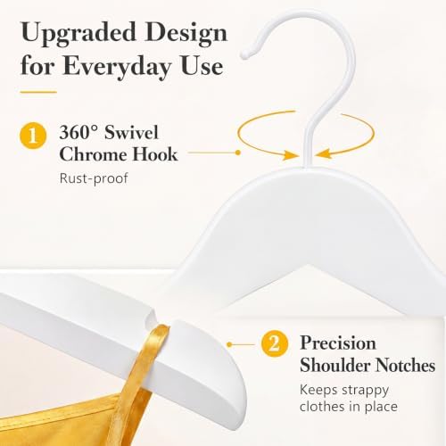 LemonRoad 20 Pcs 14'' White Wooden Hangers Juniors, Shoulder Notches