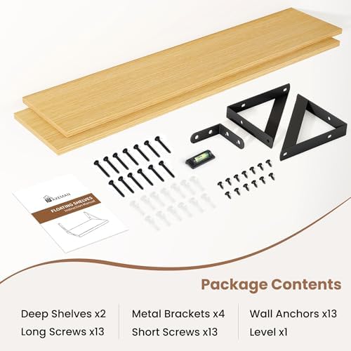 Axeman 36 Inch Floating Shelves, 8 Inch Deep Oak Wall Shelves Set of 2