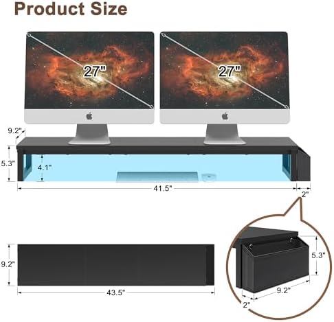 LAND·VOI Dual Monitor Stand Riser,41.5'' Long Monitor Stand for 2 Monitors, Wood and Steel Computer Monitor Stand, Deskt