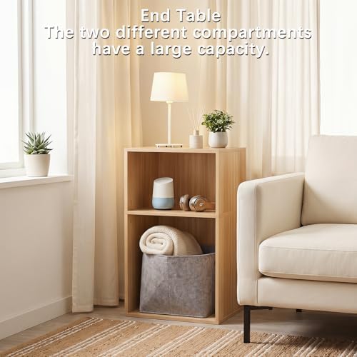 YAHARBO 2 Cube Bookshelf, Natural Record Player Stand with Vinyl Storage Up to 100 Albums, Horizontal Book Shelf, Small 
