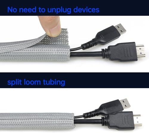 Cable Management, 16FT Wire Management Computer Cord Desk Organizer Protectors from Pets No Chew (Grey, 10mm-(3/8"))
