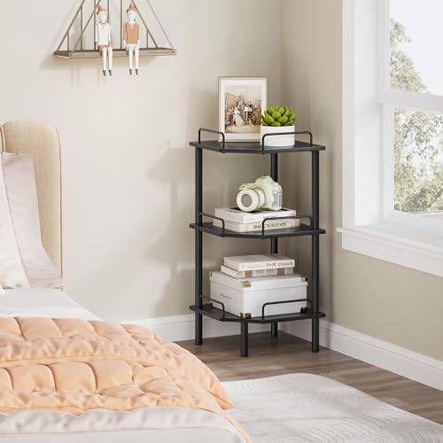 Tajsoon 3 Tier Corner Shelf Stand, Standing Corner Shelf Unit, Black