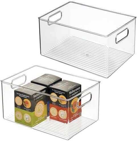 iDesign Pantry Organizer Bins with Handles, Set of 2, Clear
