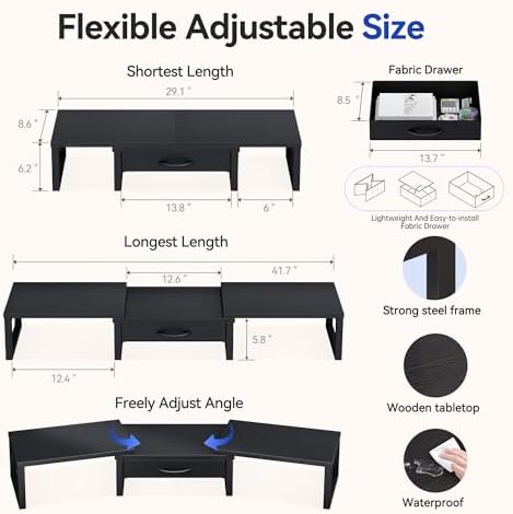 Dual Monitor Stand Riser, Desk Organizers and Accessories with Drawer, Computer Monitor Stands for Desk, Adjustable Desk