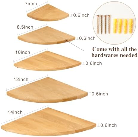 Oak Floating Corner Shelves 8.5 inch, Solid Wood Corner Shelf Wall Mounted Wall Shelves for Bedroom, Living Room, Bathro