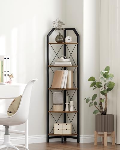 CHOEZON 59.4" Corner Shelf, 5-Tier Industrial Corner Bookshelf, Corner Storage Stand, Plant Stand Display Shelf, Bookcas