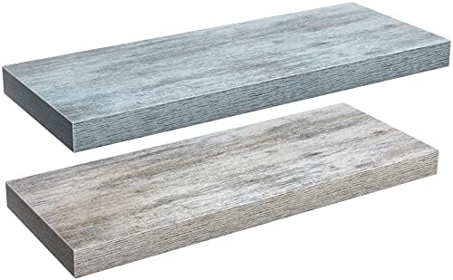 Sorbus Wood Floating Shelves for Wall (24 Inch, Blue/Rustic)