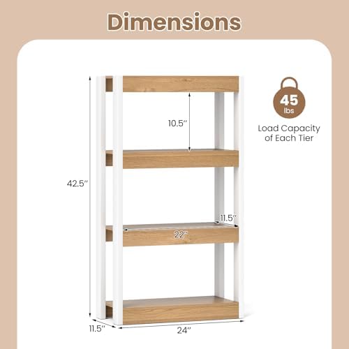 Giantex 4-Tier Bookshelf, Wooden Bookcase with Dual Anti-Tipping Kits, Freestanding Shelving Unit, Modern Storage Organi
