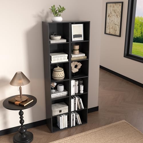 6-Tier Wooden Cube Storage Organizer, 62 Inch Tall Bookcase & Display Shelf with 6 Open Cubes, Freestanding DIY Closet S