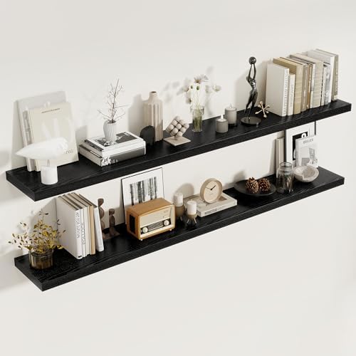 72 Inch Floating Shelves 2 Pack, 8 Inch Deep Floating Shelf Wall Mounted, Large Shelves with Invisible Bracket for Books