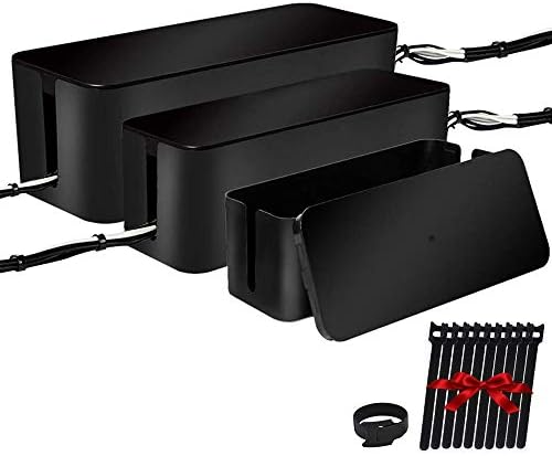ShellKingdom Cable Management Box, 3 Pack Cable Organizer for Cable Cord Management, Storage and Holder to Cover and Hid